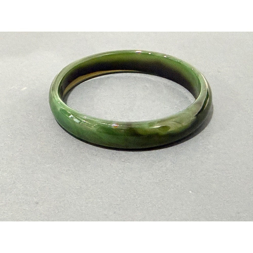 Green Stone Bangle‎ Bracelet Size 6.75 Dark Green Black Streaks - Picture 7 of 8